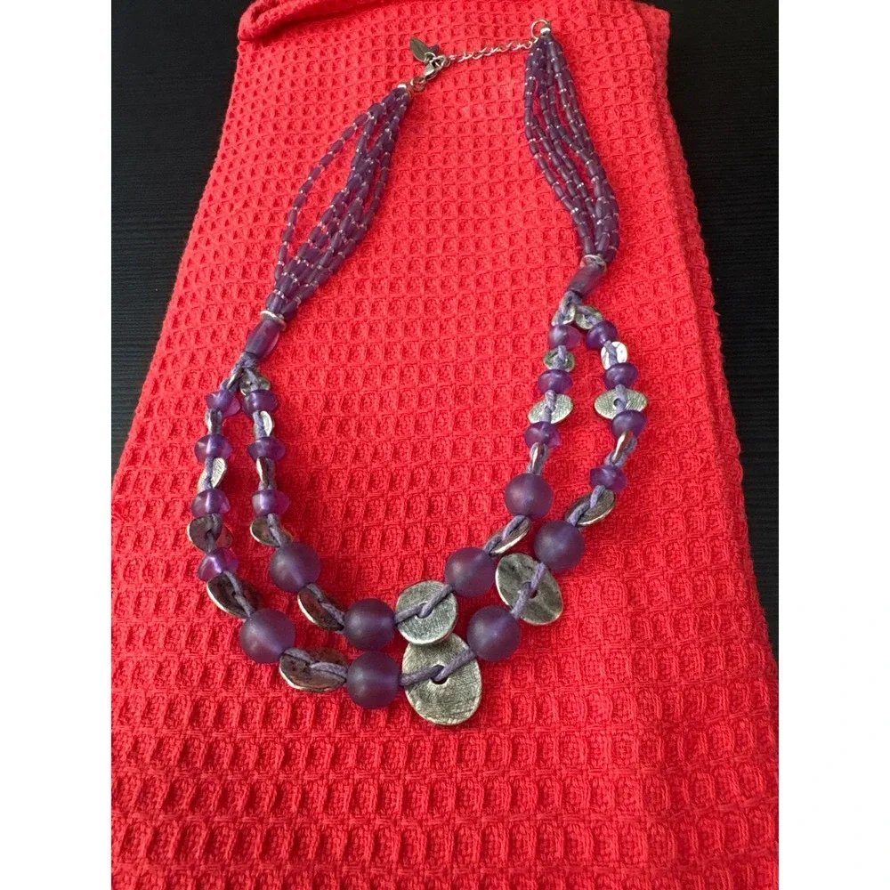 Cold water creek purple beaded w/frosted round beads, silver disc spacers.